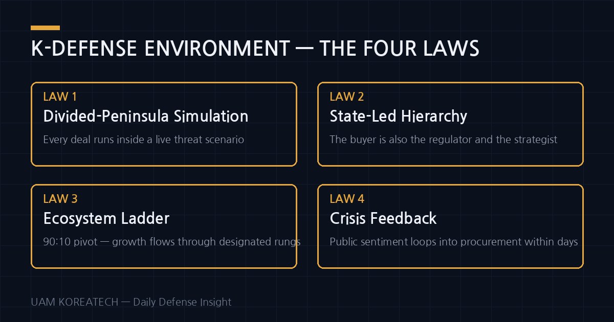 The four laws of the K-defense environment